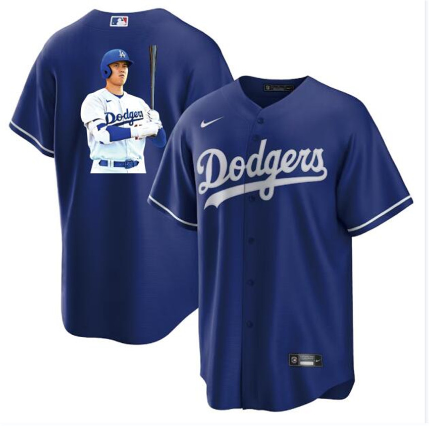 Men's Blue Los Angeles Dodgers #17 Shohei Ohtani Big Logo Cool Base Stitched Jersey